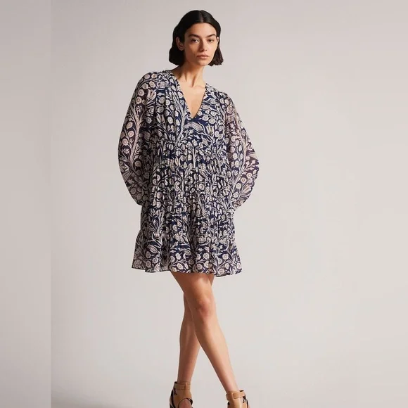 TED Baker Tarissa floral-print tiered crepe mini dress - Picture 1 of 14